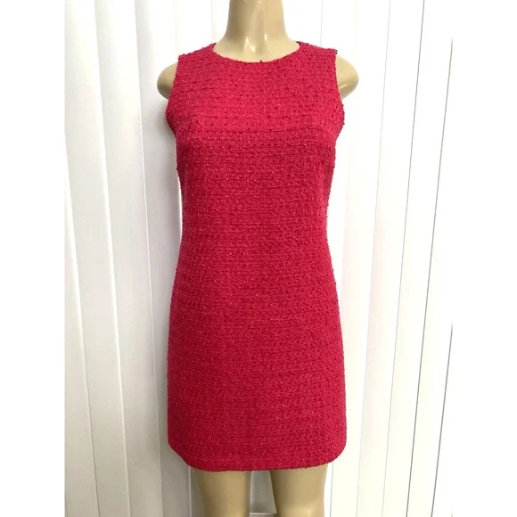Alice + Olivia Clyde Pink Tweed Boucle Sheath Sleeveless Dress Back Zip Mini 4 S - Picture 5 of 10